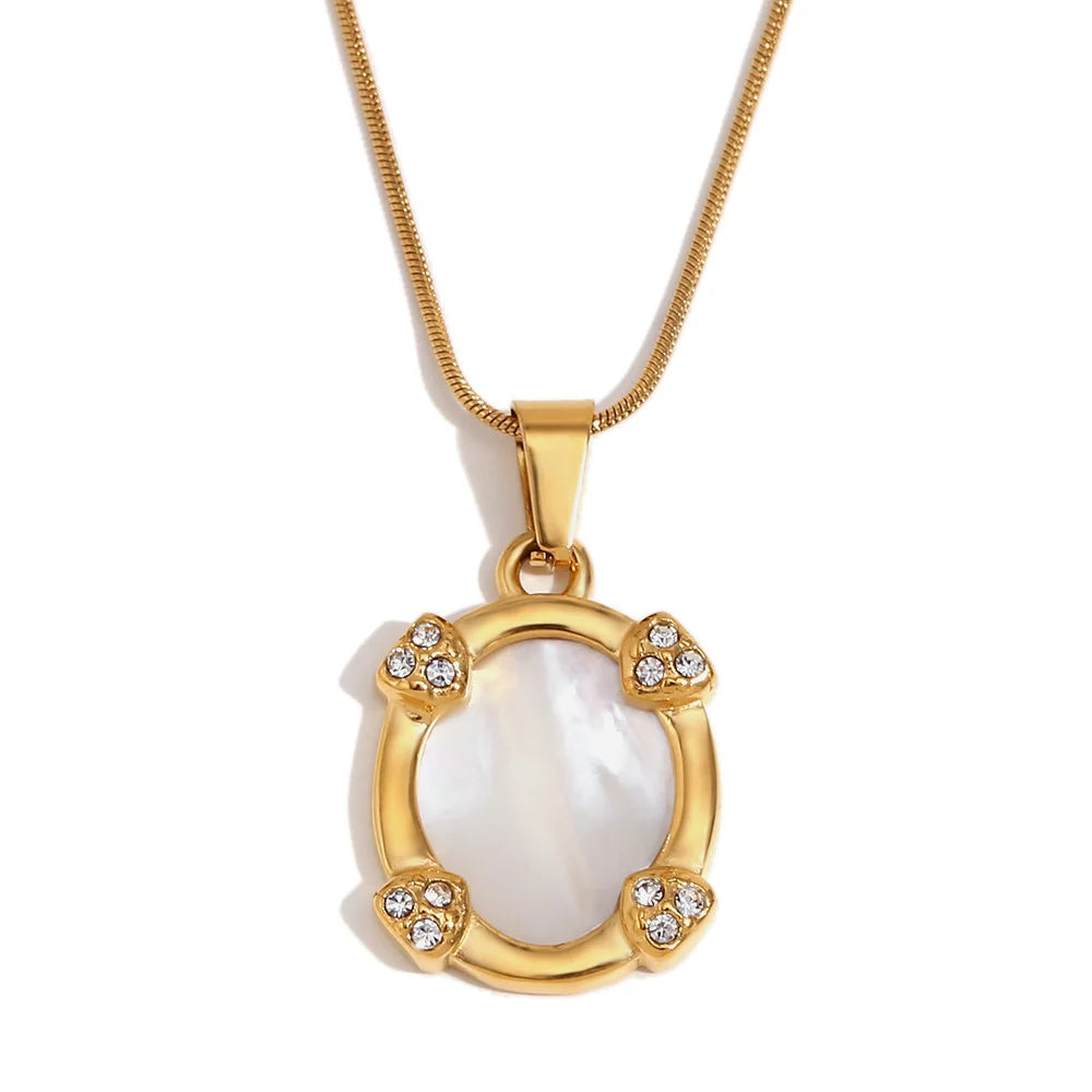 Unique Niche Design Pendant Stainless Steel 18k Gold Plated Pointed Diamond Mirror Shell Thin Snake Chain Necklace