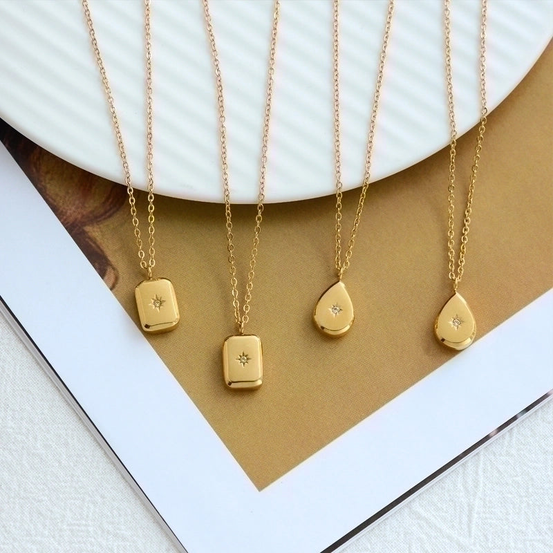 Minimalist Water Droplets 304 Stainless Steel Rhinestones 18K Gold Plated Stainless Steel Necklaces