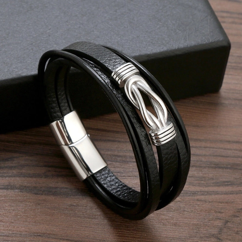 Europe And America Men'S Multi-Layer Hand Weaving Bracelet Stainless Steel Magnetic Buckle Trend Bracelet Jewelry