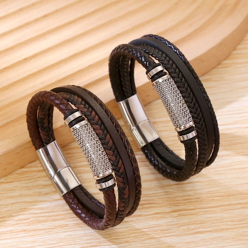 Europe And America Hot Selling Fashion Simple Geometric Men'S Stainless Steel Magnet Buckle Hand Weaving Bracelet