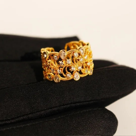 Brass 24K Gold Plated Inlay Geometric Zircon Open Rings