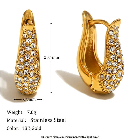 Fashionable And Unique Hot-selling Niche Earrings 316l Stainless Steel 18k Gold Plated U-shaped Full Diamond Small Ear Cuff