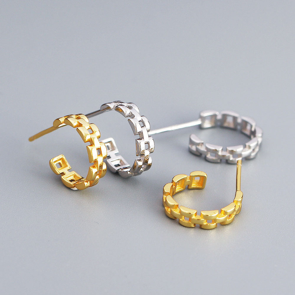 925 Sterling Silver Korean Chain Geometric Silver Electroplating Stud Earrings