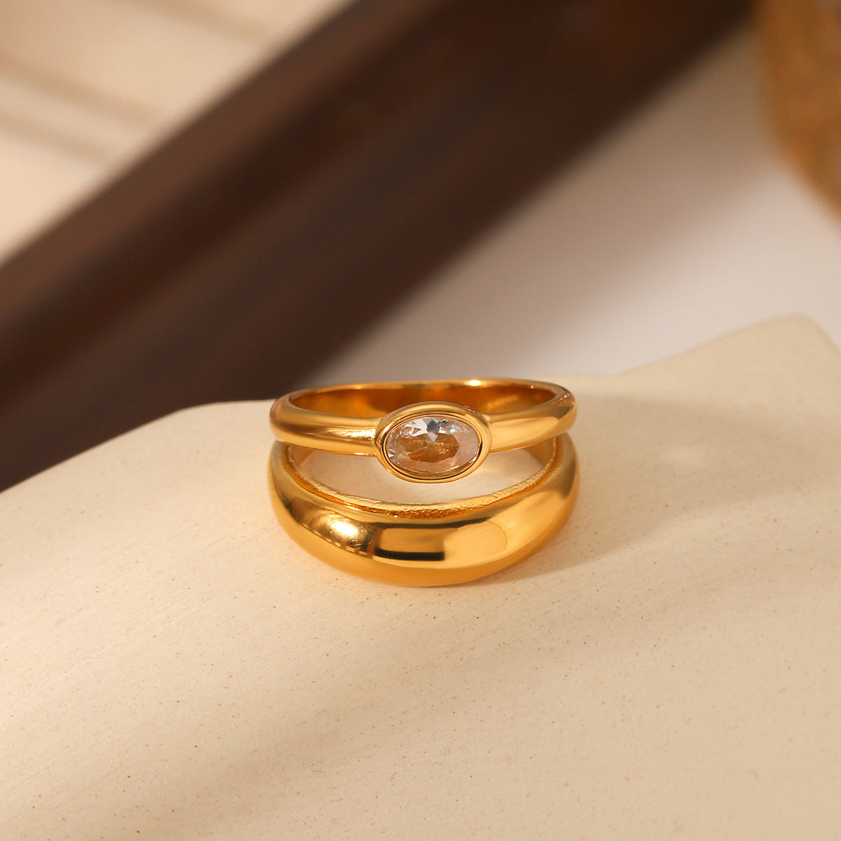 Double-layer Stainless Steel Ring Inlaid With Zircon Niche Design Titanium Steel Ring Jewelry