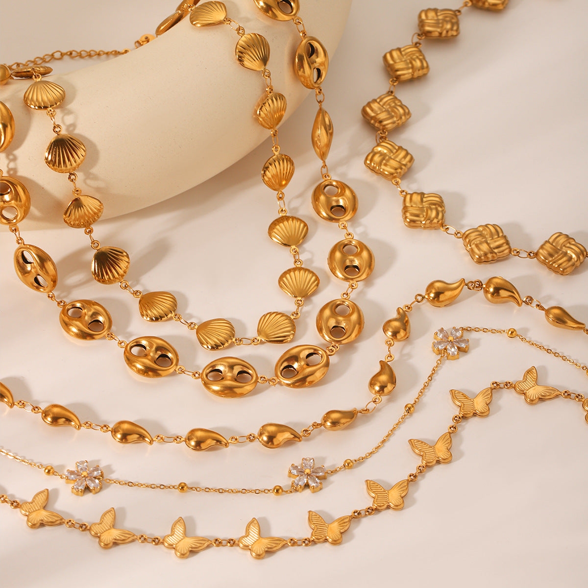 18k Gold Stainless Steel Necklace Water Drop Shell Butterfly Chain Titanium Steel Choker Ig Style Collarbone Chain