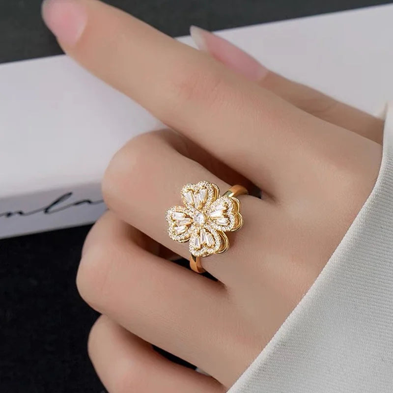 Korean Camellia Titanium Steel 18k Gold Plated Ring