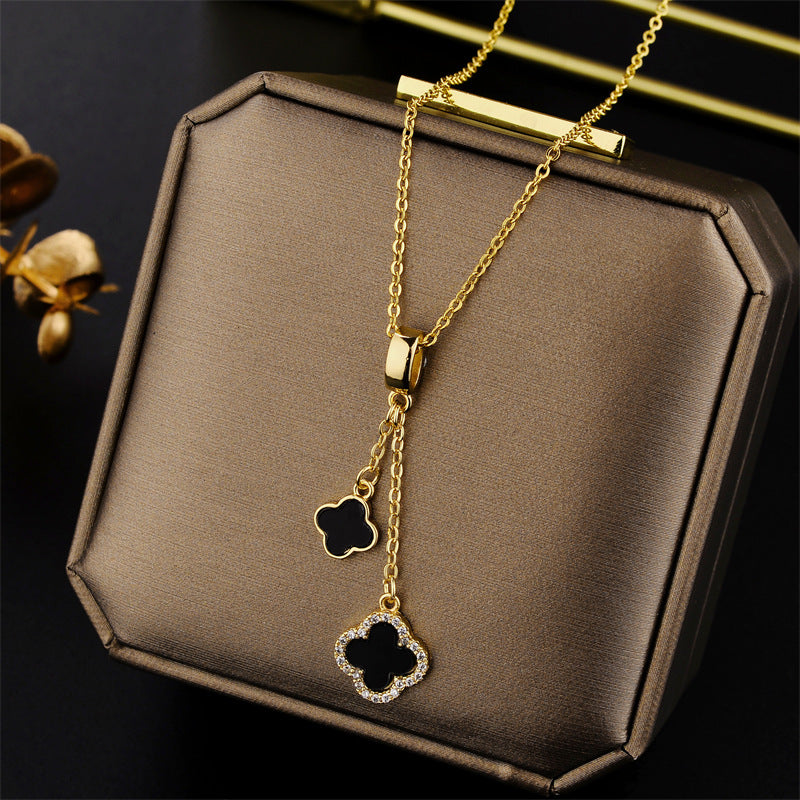 Moderate Luxury Quadrilateral Geometric Titanium Steel 18k Gold Plated Necklaces