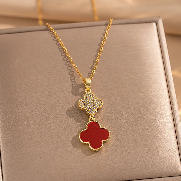 Japanese/Korean Style Fashion Titanium Steel Necklace For Women Niche Collarbone Chain Versatile Four-leaf Clover