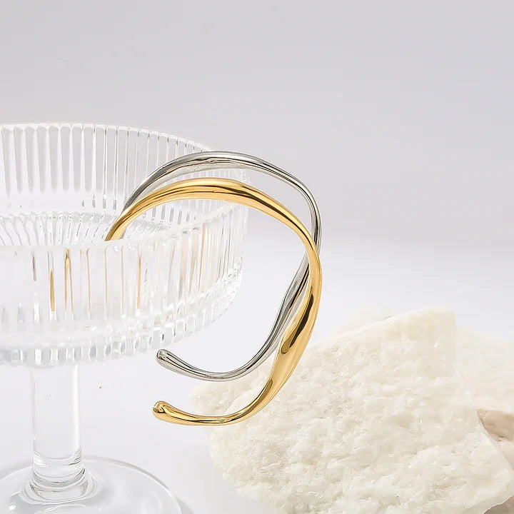 Ig Style Round C-shape Circle Stripe Ellipse Stainless Steel Electroplating Bangles