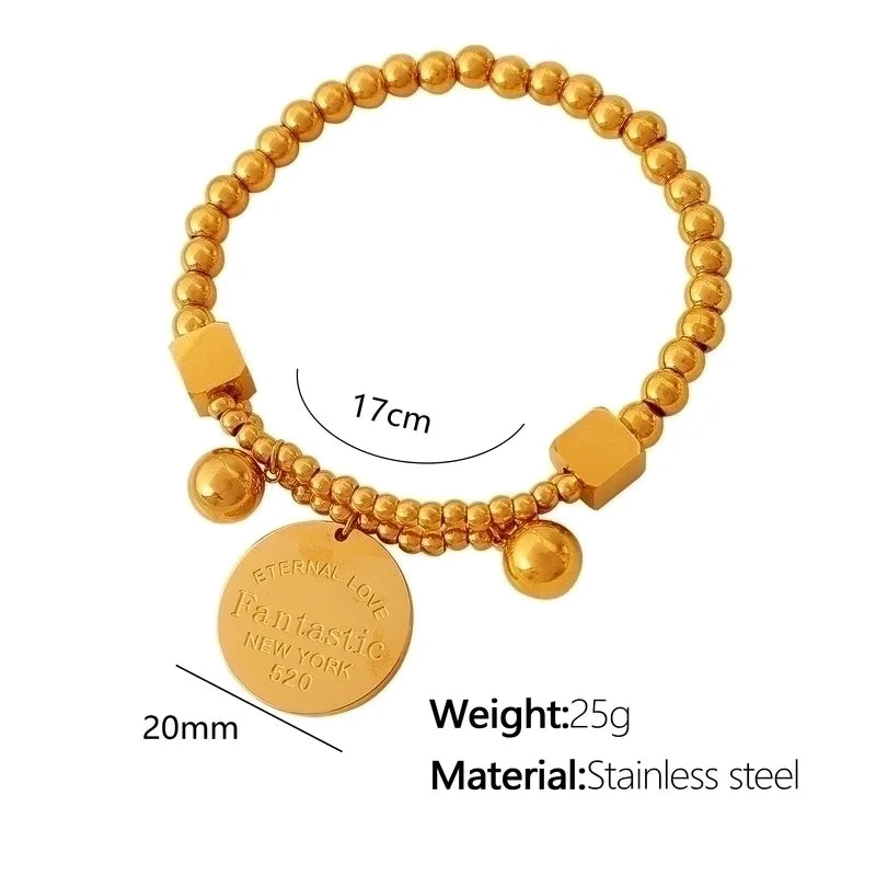 IG Style Classic Style Round Square 304 Stainless Steel Titanium Steel 18K Gold Plated Bracelets In Bulk