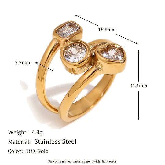 Fashionable Unique Design Hand Jewelry Stainless Steel 18k Gold Plated Multi-layer Geometric Zircon Ring For Women