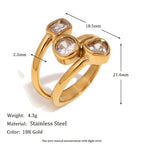 Fashionable Unique Design Hand Jewelry Stainless Steel 18k Gold Plated Multi-layer Geometric Zircon Ring For Women