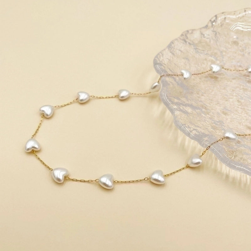 Minimalist Heart Shape 304 Stainless Steel Shell 14K Gold Plated Chain Stainless Steel Necklaces