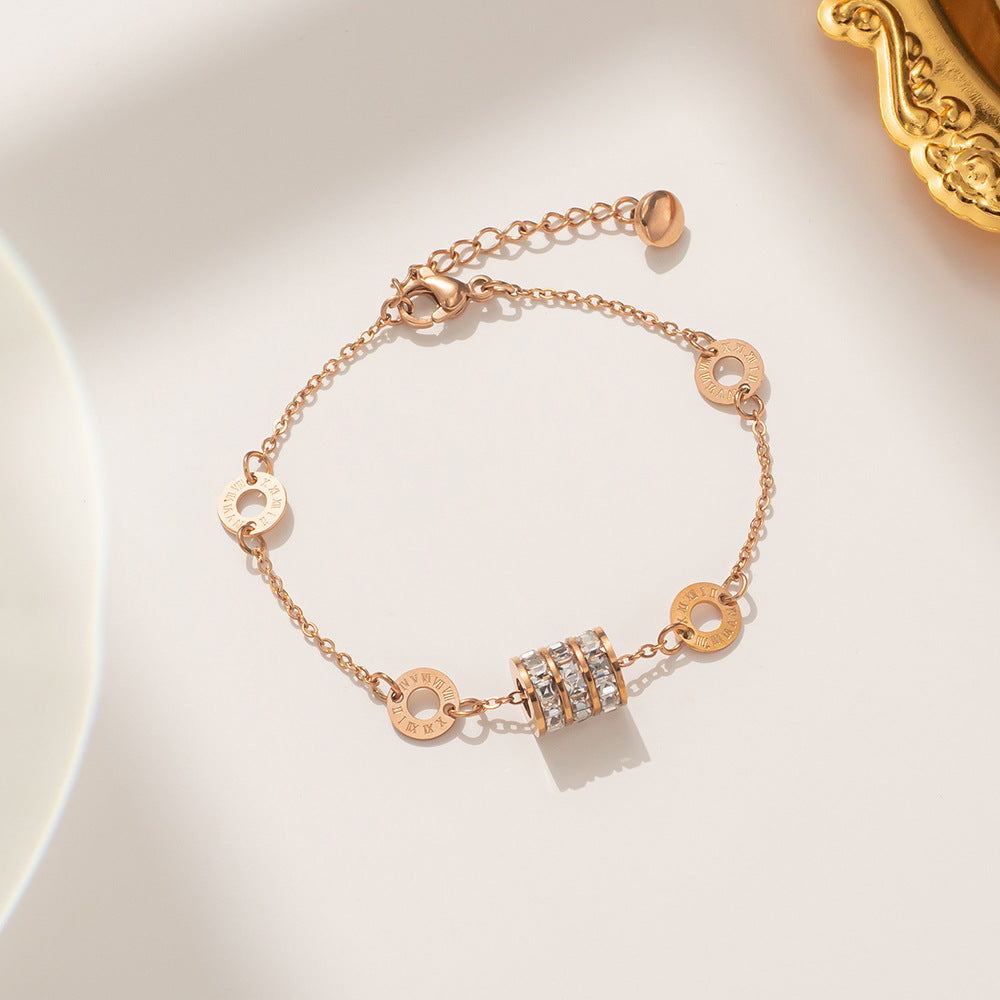 Moderate Luxury Women Round Geometric Titanium Steel 18k Gold Plated Bracelets