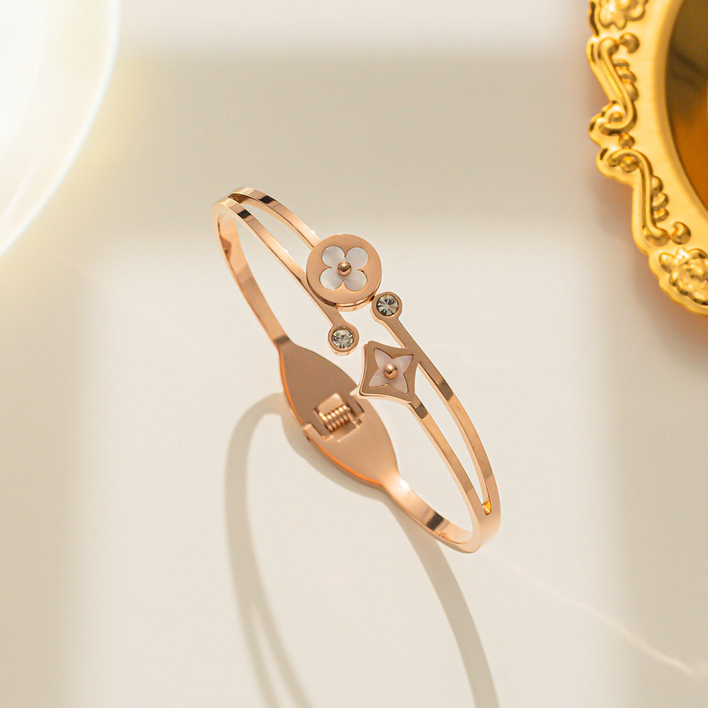 Titanium Steel Clover Rose Gold Plated Bangle