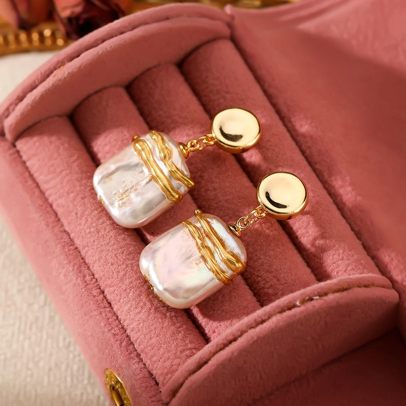 Freshwater Pearl Copper Geometric Drop Earrings